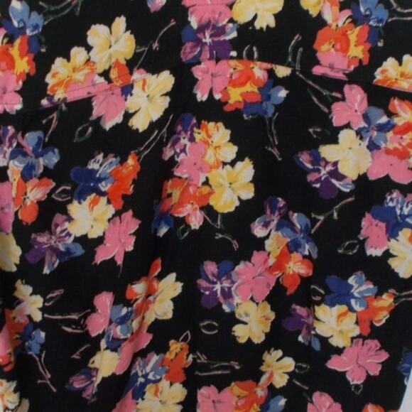 Vintage 7M Razzle Black Floral Cropped Tie Front Shirt 80's 90's Sz Small - Picture 4 of 7
